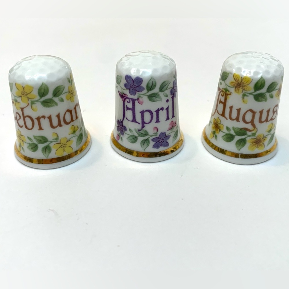 Vintage Bone China Collectible Sewing Thimble Lot February April August